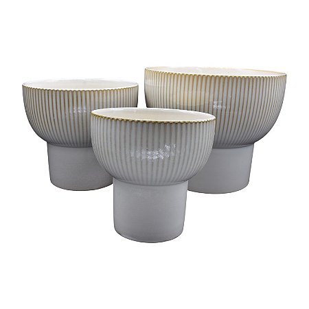 Kit 3Pçs Vasos Branco Com Base E Relevo Vertical