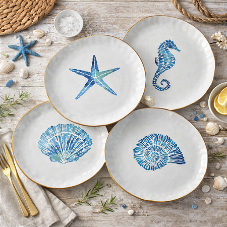 Jogo 4pçs Pratos Estampa Azul