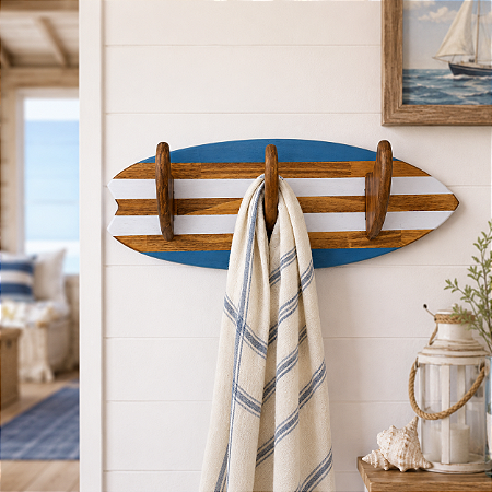 Cabideiro Prancha de Surf com 3 Quilhas – Azul e Branco