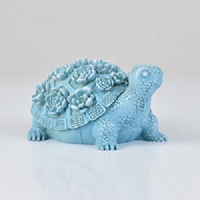 Enfeite Decorativo Tartaruga Azul com Flores em Relevo