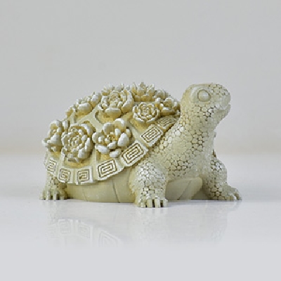 Enfeite Decorativo Tartaruga Bege com Flores em Relevo