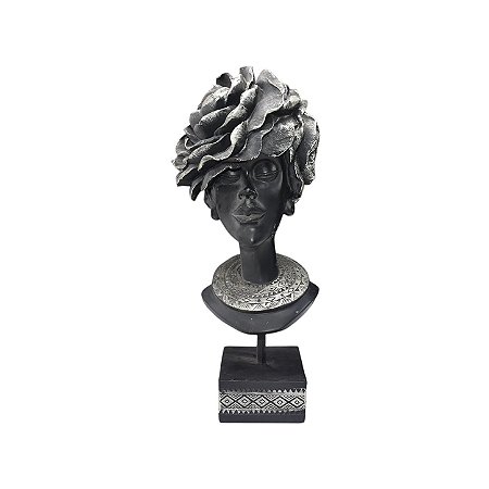 Escultura Decorativa Mulher com Flor Prateada
