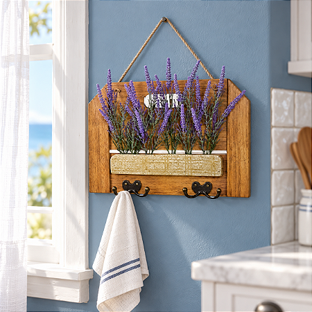 Cabideiro Decorativo Jardim de Lavandas com Ganchos Duplos