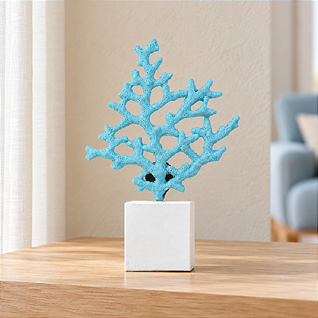 Enfeite Coral Azul com Base Branca