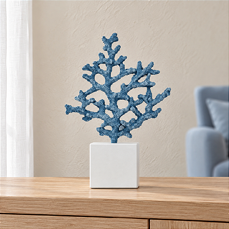 Enfeite Coral Azul Escuro com Base Branca