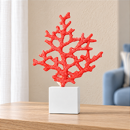 Enfeite Coral Vermelho com Base Branca