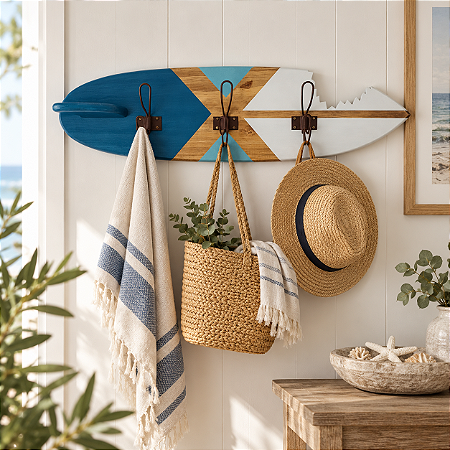 Cabideiro Decorativo Prancha Listrada Azul