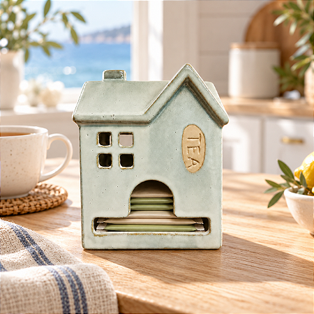 Porta-Sachês Casinha em Cerâmica – Capacidade para 10 Sachês