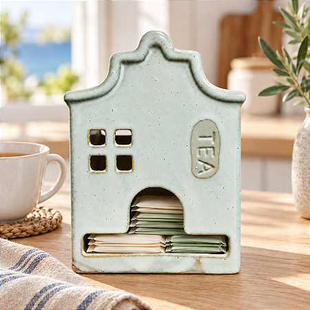 Porta-Sachês Casinha em Cerâmica – Capacidade para 10 Sachês