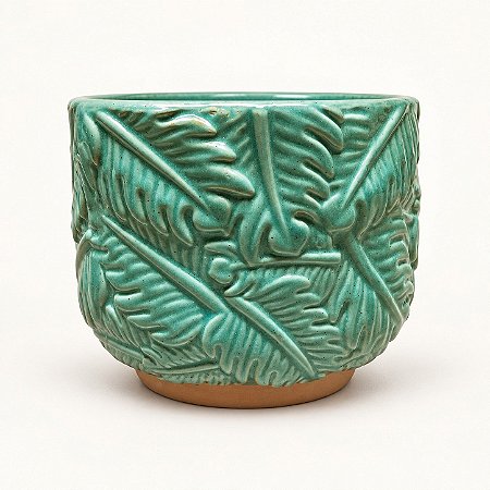 Cachepô Decorativo com Folhagens em Relevo Verde