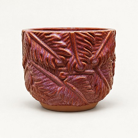 Cachepô Decorativo com Folhagens em Relevo Vermelho