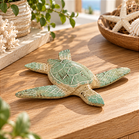 Enfeite Decorativo Tartaruga Marinha Verde-Água G