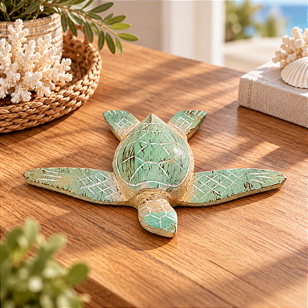 Enfeite Decorativo Tartaruga Marinha Verde-Água M