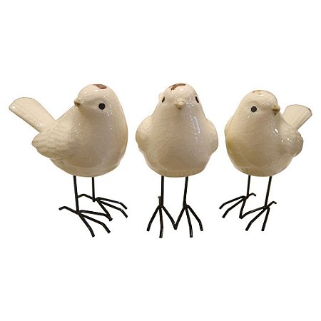 Jogo C/3 Pássarinhos de Cerâmica Branco
