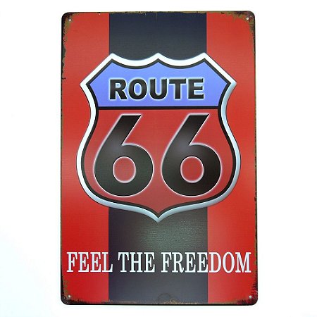 Placa em Metal Route 66 Vermelho
