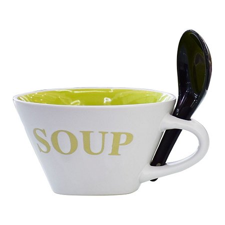 Bowl Soup com Colher Tigela Verde