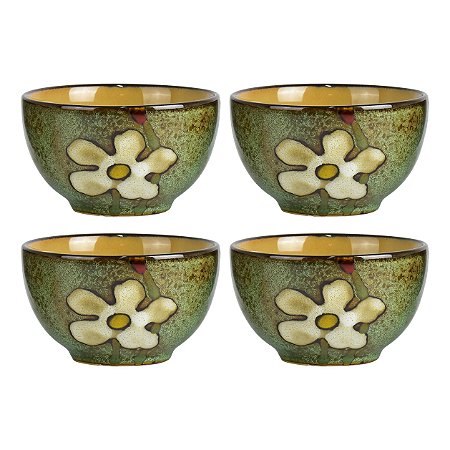 Mini Bowl Flores Jogo C/4 Peças em Cerâmica
