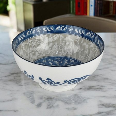 Bowl de Porcelana Arabesco com Interior Cinza