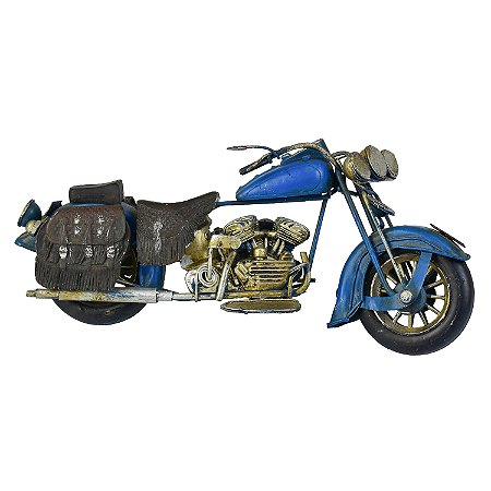 Enfeite Motocicleta Chopper Azul em Metal