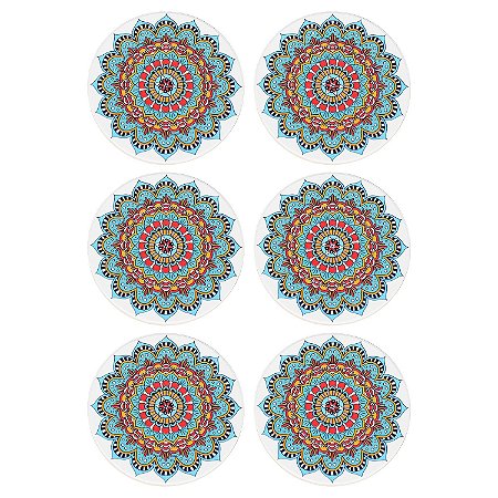 Jogo c/6 Porta Copos Mandala Azul em Cerâmica