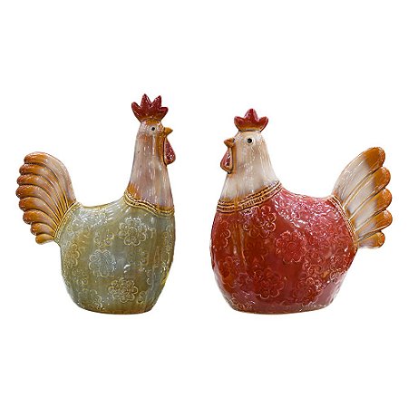 Jogo c/2 Enfeites Chicken em Cerâmica
