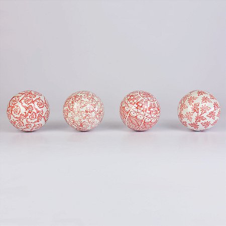 Conjunto de Bolas Decorativas Vermelho e Branco