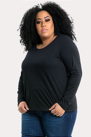 Blusa basica manga longa plus size Clearance