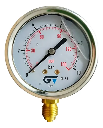 Manômetro 10 BAR DN63 S/VERT 1/4" GENEBRE INOX C/ GLICERINA