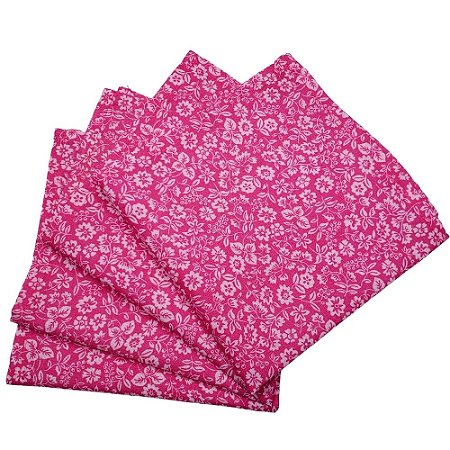 Guardanapo de Tecido Floral Amadas da Charlô Rosa Pink 32cmx32cm - 4 unidades
