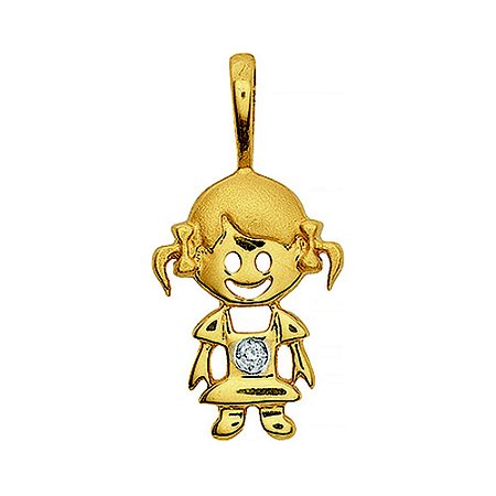 Pingente Ouro Menina Diamante