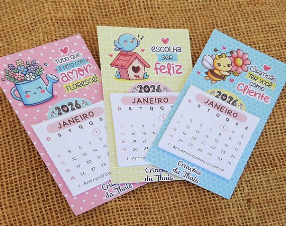 Mini calendário 2026 de geladeira com mensagem