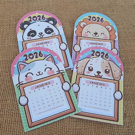 Mini calendário 2026 bichinhos fofos