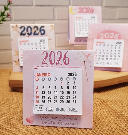 Mini calendário 2026 de mesa
