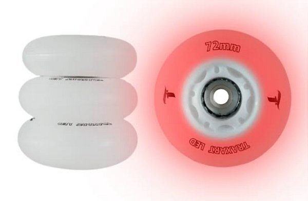 Traxart  Rodas Branca com Led vermelho - 72mm (4 unidades)