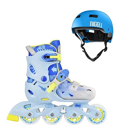Patins Cosmo Candy Infantil Ajustável Azul + Capacete