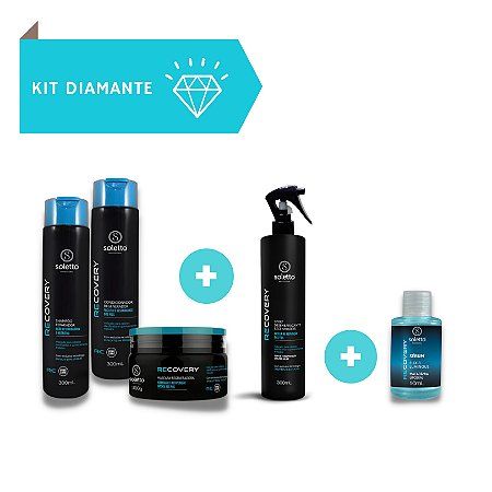 LINHA RECONSTRUÇÃO RECOVERY SOLETTO, (SHAMPOO 300ML + CONDICIONADOR 300ML + MÁSCARA 300GR + LEAVE IN 300ML + OLEO SERUM 10 ML)