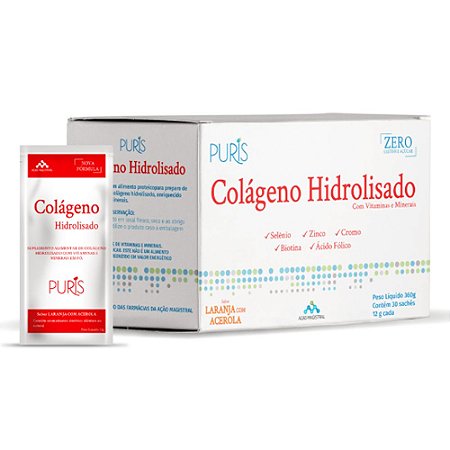 Colágeno Hidrolisado Sabor Laranja com Acerola 30 saches Puris