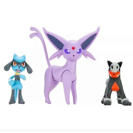 Pokémon - 3 mini figuras - Espeon, Riolu e Houndour