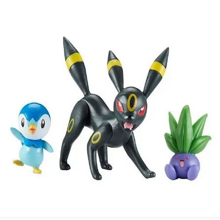 Pokémon - 3 mini figuras - Umbreon, Oddish e Piplup
