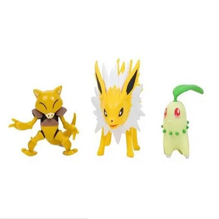 Pokémon - 3 mini figuras - Abra, Chikorita e Jolteon