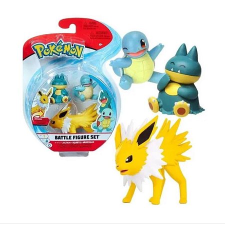 Pokémon - 3 mini figuras - Jolteon, Squirtle e Munchlax