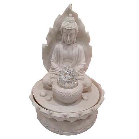 Fonte Buda Sidarta Meditação Folha de Pó de Mármore Branca 20cm