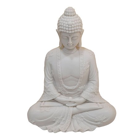 Escultura Buda Sidarta Meditação Pó de Mármore Branco 23cm
