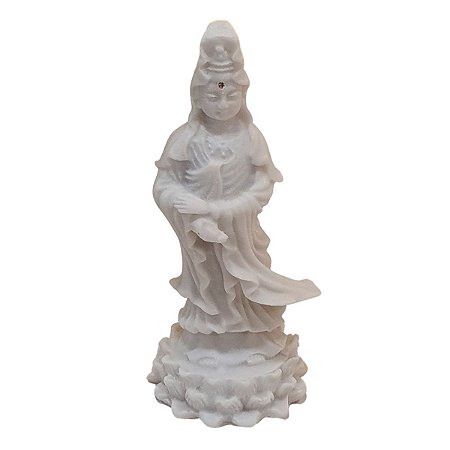Escultura Maitreya de Pó de Mármore Branco 13cm