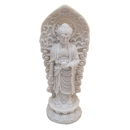 Escultura Buda Sidarta no Pedestal Pó de Mármore Branco 17cm