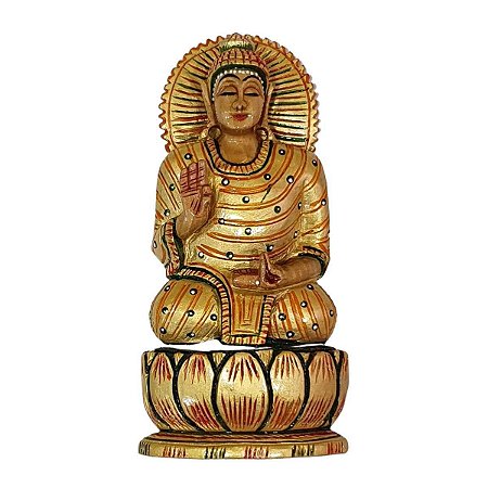 Escultura de Buda Sidarta Pintado de Madeira Suar 16cm