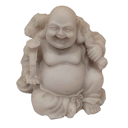 Mini Escultura de Buda Hotei Saco da Fortuna de Pó de Mármore Branca 6cm