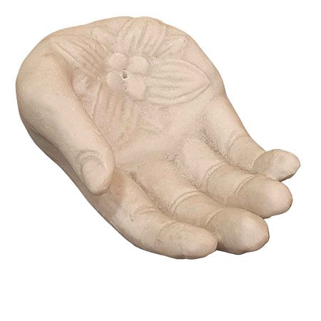 Incensário Mão Flor de Lótus de Pó de Mármore Branco 16cm