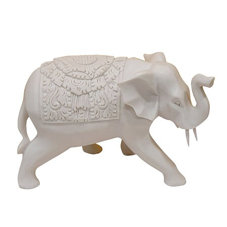 Escultura Elefante Indiano de Pó de Mármore Branco