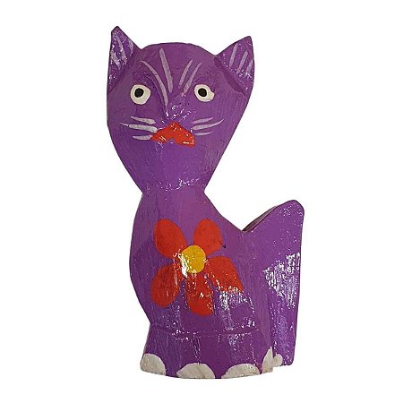 Imã Gato de Madeira Balsa Lilás 5cm